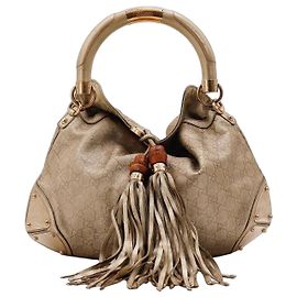 Gucci Borsa Hobo Monogram Bamboo Tassel Beige
