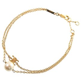 Céline Pulseira Charm Triomphe Pearl Gold Celine Branco Dourado