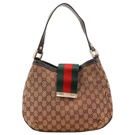 Gucci Bolsa Hobo Abbey Canvas Monogram Marrom Vermelho Verde