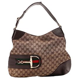 Gucci Bolsa Hobo GG Supreme Canvas Horsebit Marrom Monograma