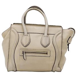 Céline Celine Nano Luggage Bolsa Tote Couro Bege Bege