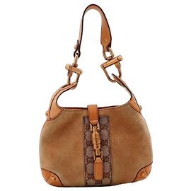 Gucci Jackie Sac Hobo Daim Beige et Toile Monogramme Marron Beige