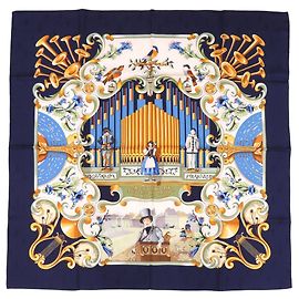 Hermès Hermes Carre 90 ORGAUPHONE Sciarpa in seta blu navy Multicolore Blu navy