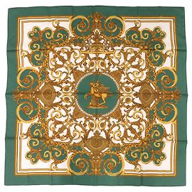 Hermès Lenço de seda Hermes Carre 90 Les Tuileries Verde Branco Verde