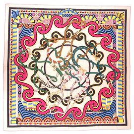 Hermès Echarpe Hermes Carre 140 Geant Harnais en Rosace Rosa Bege Verde