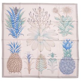 Hermès Lenço de seda Hermes Carre 90 Index Bromeliaceae Marrom Azul