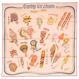 Carré 70 Funny Ice Cream in seta Hermès Beige