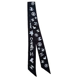 Twilly de seda Chanel preto e branco Preto Branco