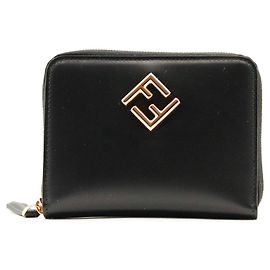 Fendi Leather Zip-Around Wallet Black