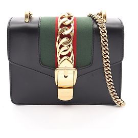 Borsa a Spalla Gucci Sylvie Web Line Nero Rosso Verde