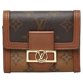 Louis Vuitton Monogram Reverse Portefeuille Dauphine Compact Tri-fold Wallet Brown