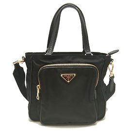 Bolsa de mão preta em nylon e couro Prada Preto