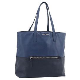 Borsa Tote Miu Miu in pelle blu navy e argento autentica 193071 Argento Blu navy