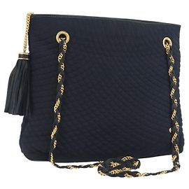 Bolsa de Ombro com Corrente BALLY Nylon Navy Gold Tone Auth 192792 Outro Azul marinho
