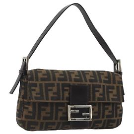 FENDI Zucca Canvas Mamma Baguette Borsa a Spalla Marrone Argento Auth yk20687SAM Marrone Argento