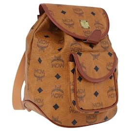 MCM Vicetos Logogram Backpack PVC Beige Gold Auth bs36277 Beige Golden
