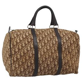 Bolso Boston Christian Dior Trotter Canvas Beige Oro Auth 192191 Beige Dorado