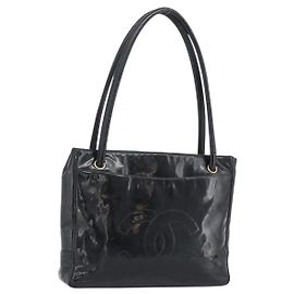 Sac cabas CHANEL en cuir verni noir et or CC Auth BA14104 Noir Doré