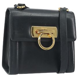 Borsa a tracolla Salvatore Ferragamo Gancini in pelle blu navy e oro Auth 192665 D'oro Blu navy