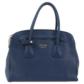 Prada Cuir Frame Double Zip Tote Saffiano Leather Large Blue