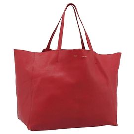 Céline CELINE Horizontal Cabas Tote Bag Leather Red Gold Tone Auth ep15417 Red Other