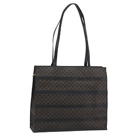 Céline CELINE Macadam Canvas Tote Bag PVC Leather Black Gold Auth 193112 Black Golden
