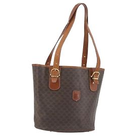 Céline Bolsa Tote CELINE Macadam Canvas PVC Couro Marrom Ouro Auth 194037 Marrom Dourado