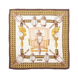Lenço de seda Hermès Carré 90 "FEUX DE ROUTE" marrom Marrom