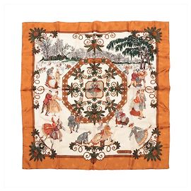 Foulard in seta Hermès Carré 90 "Joies d’Hiver" Marrone Marrone