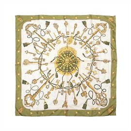 Foulard in seta Hermès Carré 90 "LES CLES" Verde Verde