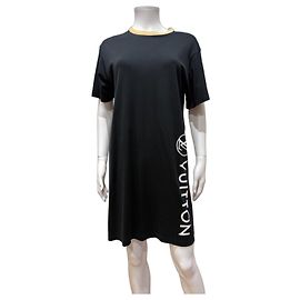 Robe T-shirt en coton noir Louis Vuitton avec détails Monogram Noir