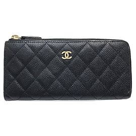 Chanel Matelassé Black Long Wallet Black