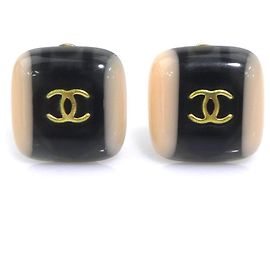 Orecchini a clip Chanel Coco Mark Nero Beige D'oro