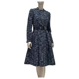 Dior Texturierter Mantelkleid in Blau & Schwarz Größe 38 Gebraucht Andere