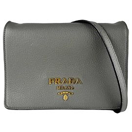 Sac à épaule en cuir gris Prada Marron