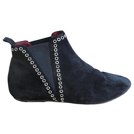 Isabel Marant black studded suede ankle boots Black