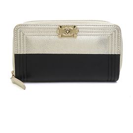 Chanel Boy Long Wallet Black Golden