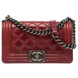 Chanel Bolsa Boy Small Double Stitch Couro de Bezerro Bordeaux