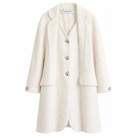 Casaco de tweed creme Christian Dior x Galliano Primavera 2005 Cru