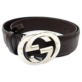 Cinto de couro com Interlocking G GUCCI Castanho escuro