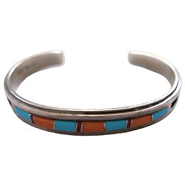 Autre Marque Pulseira Rígida Navajo Wilbert Muskett em Turquesa e Coral Prata Turquesa
