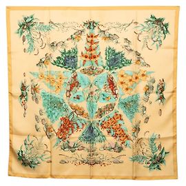 Hermès Sciarpa/Foulard Hermes Carre 90 Pythagore Multicolore Beige