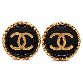 Boucles d'oreilles Chanel Vintage Coco Mark Noir Doré