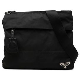 Borsa a tracolla con placca logo Triangle Prada Nero