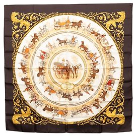 Hermès Lenço Hermes Carre 90 LA PROMENADE DE LONGCHAMPS Marrom Multicor