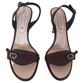 Céline Celine Brown Leather Slingback High Heel Sandals Brown