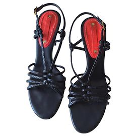 Céline Celine Black Leather Strappy Sandals Black