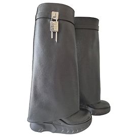 Givenchy Shark Lock Biker black leather boots Black