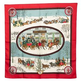 Hermès Sciarpa Hermes Carre 90 Winter Post Coach Rosso Multicolore