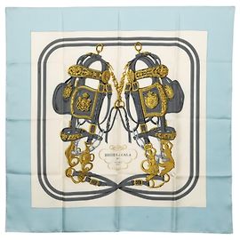 Hermès Hermes Carre 90 BRIDES de GALA Sciarpa cerimoniale Bianco Blu chiaro
